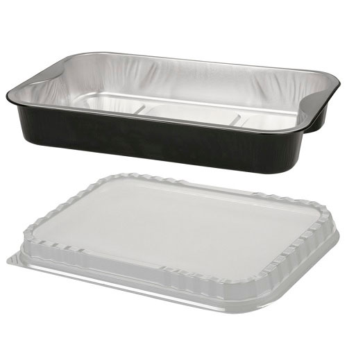 [10975] Alubakke, 29,3x19,3x4,5cm, 1900 ml, sort, aluminium, med håndtag, tilhørende 10976, (100 stk.)